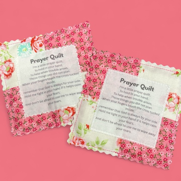 Hand Crafted Prayer Quilt Set of 2 with Uplifting Prayer and Wooden Cross Inside - Picture 1 of 13
